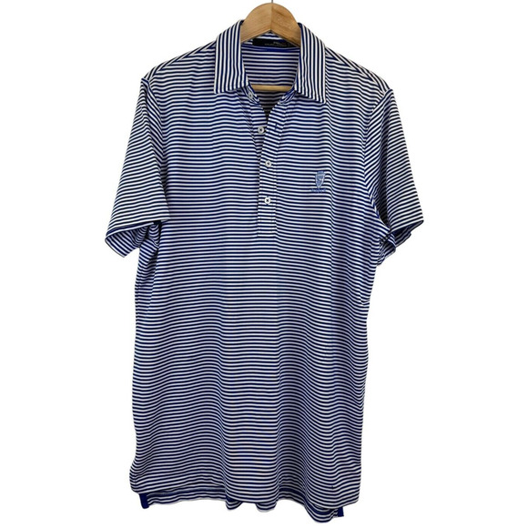 POLO RLX x SCIOTO CC Size Large Blue Striped Performance Golf Polo‎ Shirt Mens - Picture 1 of 6
